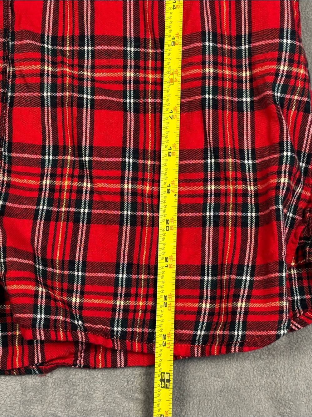 Tommy‎ Hilfiger Womens M Red Plaid Metallic Shimmer Roll Tab Button Up Shirt - Picture 7 of 10